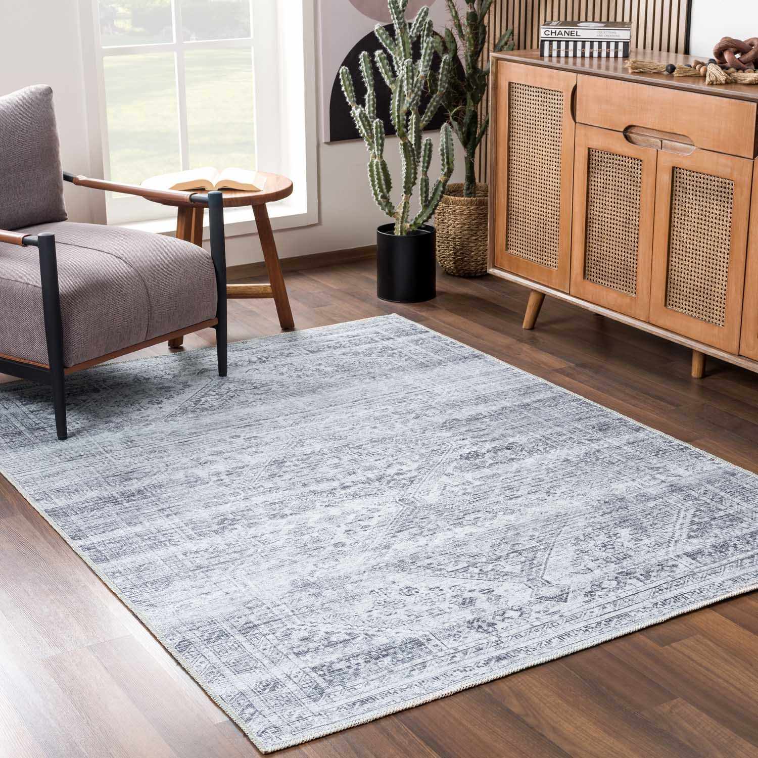 Barny Cream & Gray Washable Area Rug