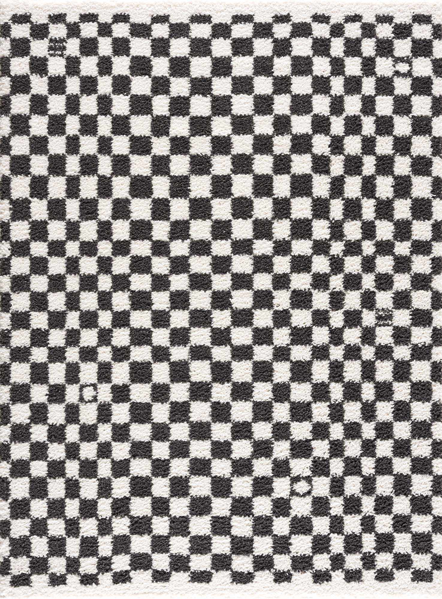 Kieu Black & White Checkered Shag Rug