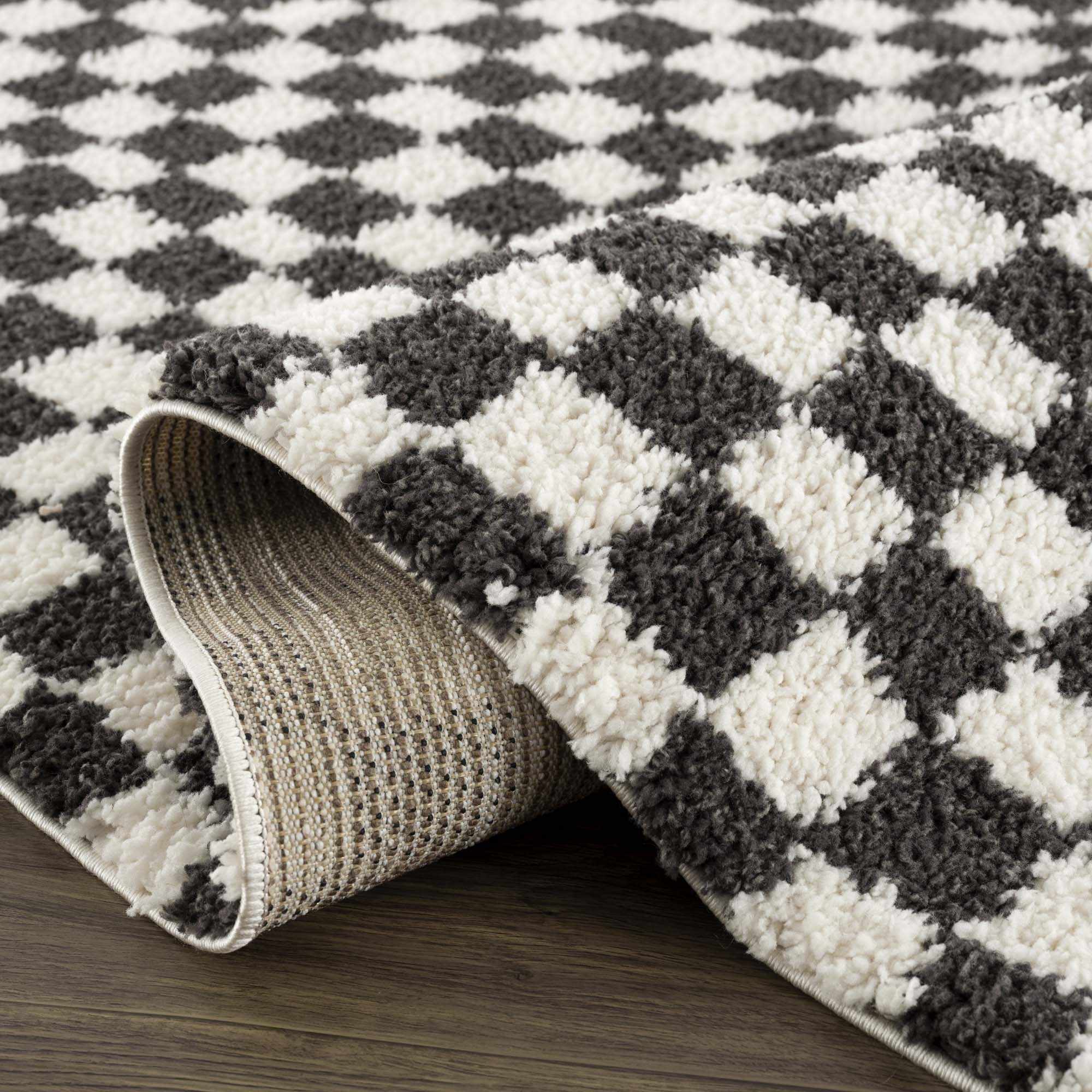 Kieu Black & White Checkered Shag Rug