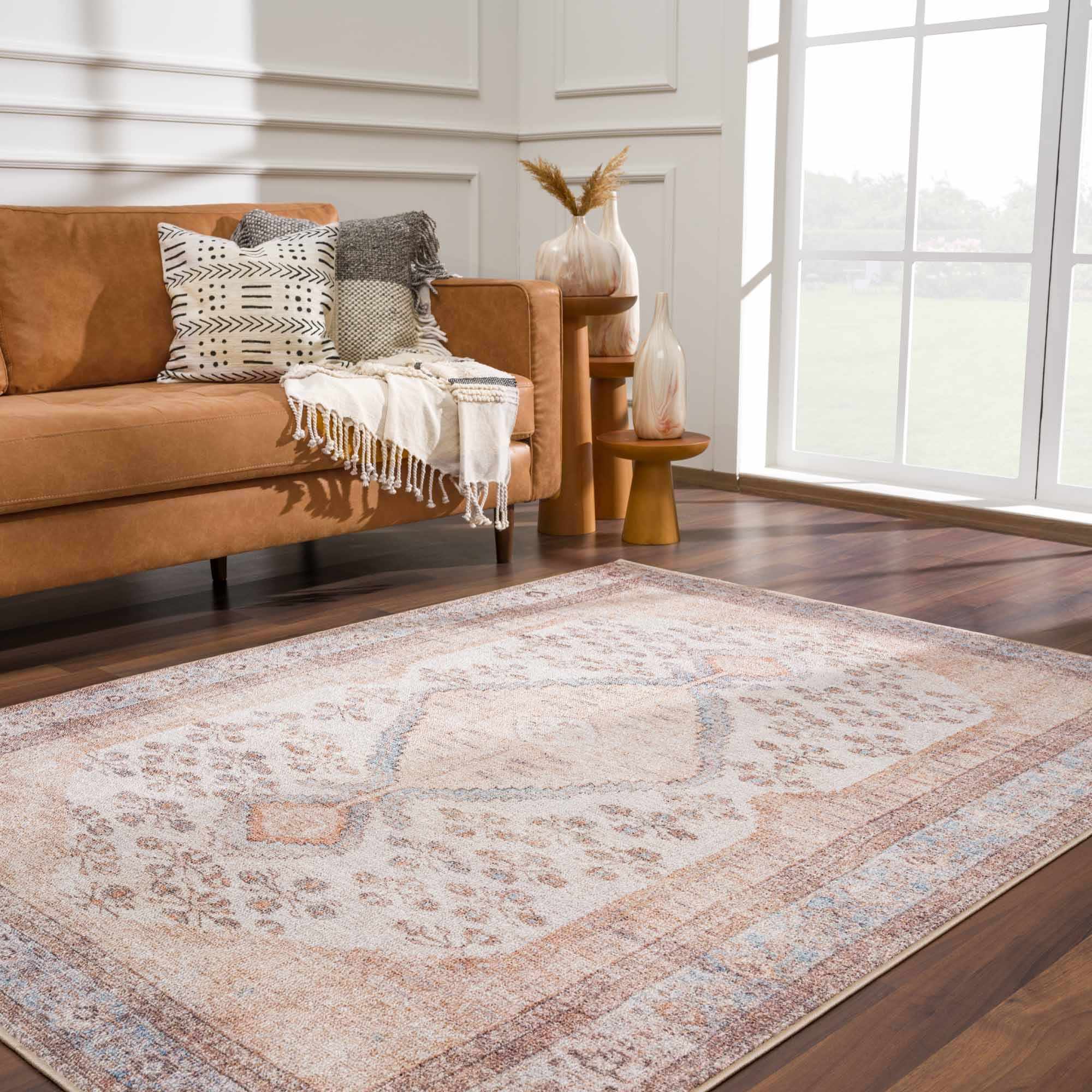 Analu Peach Washable Area Rug