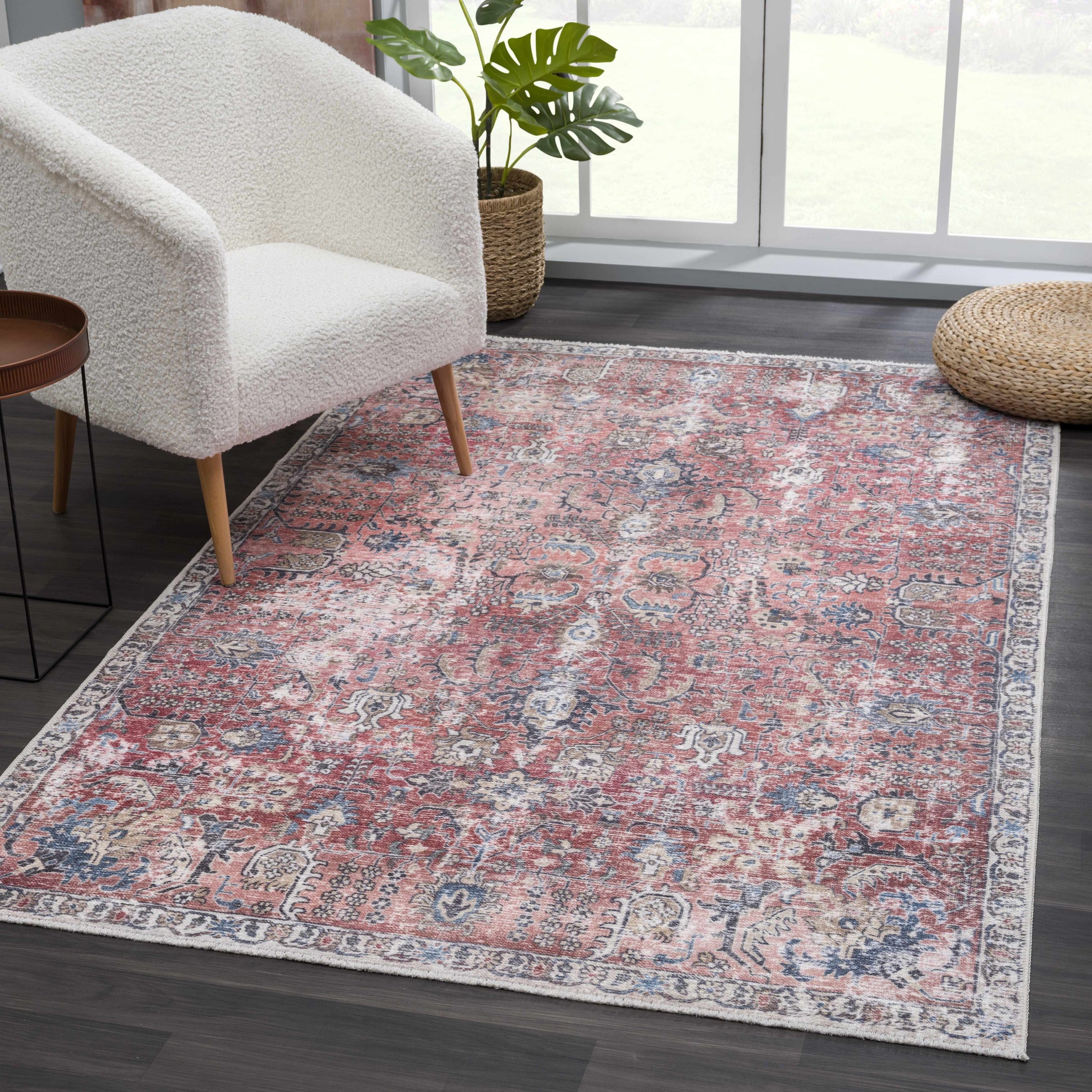 Burgundy Holi-2303 Washable Area Rug