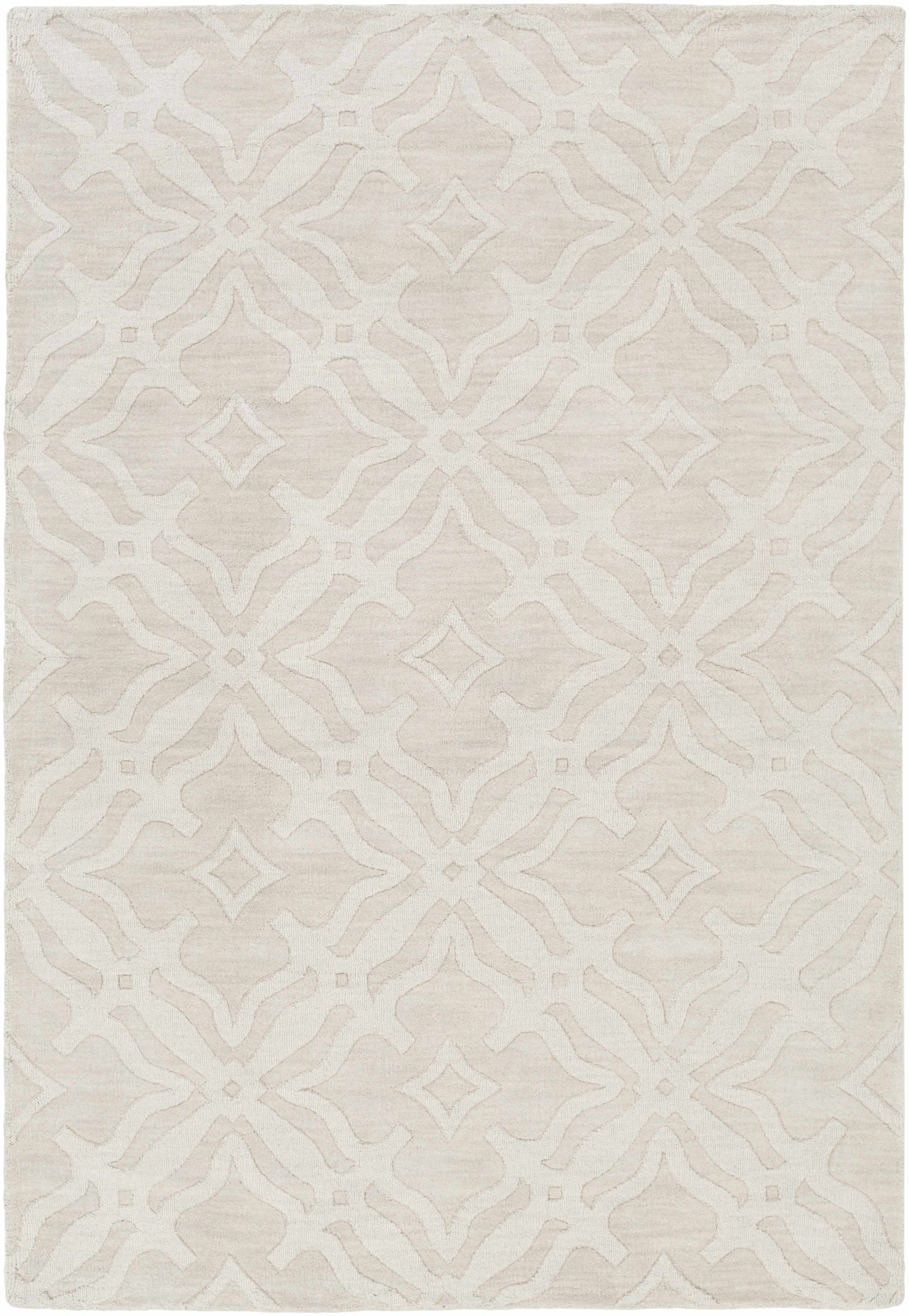 Fyffe Embossed Beige Wool Area Rug