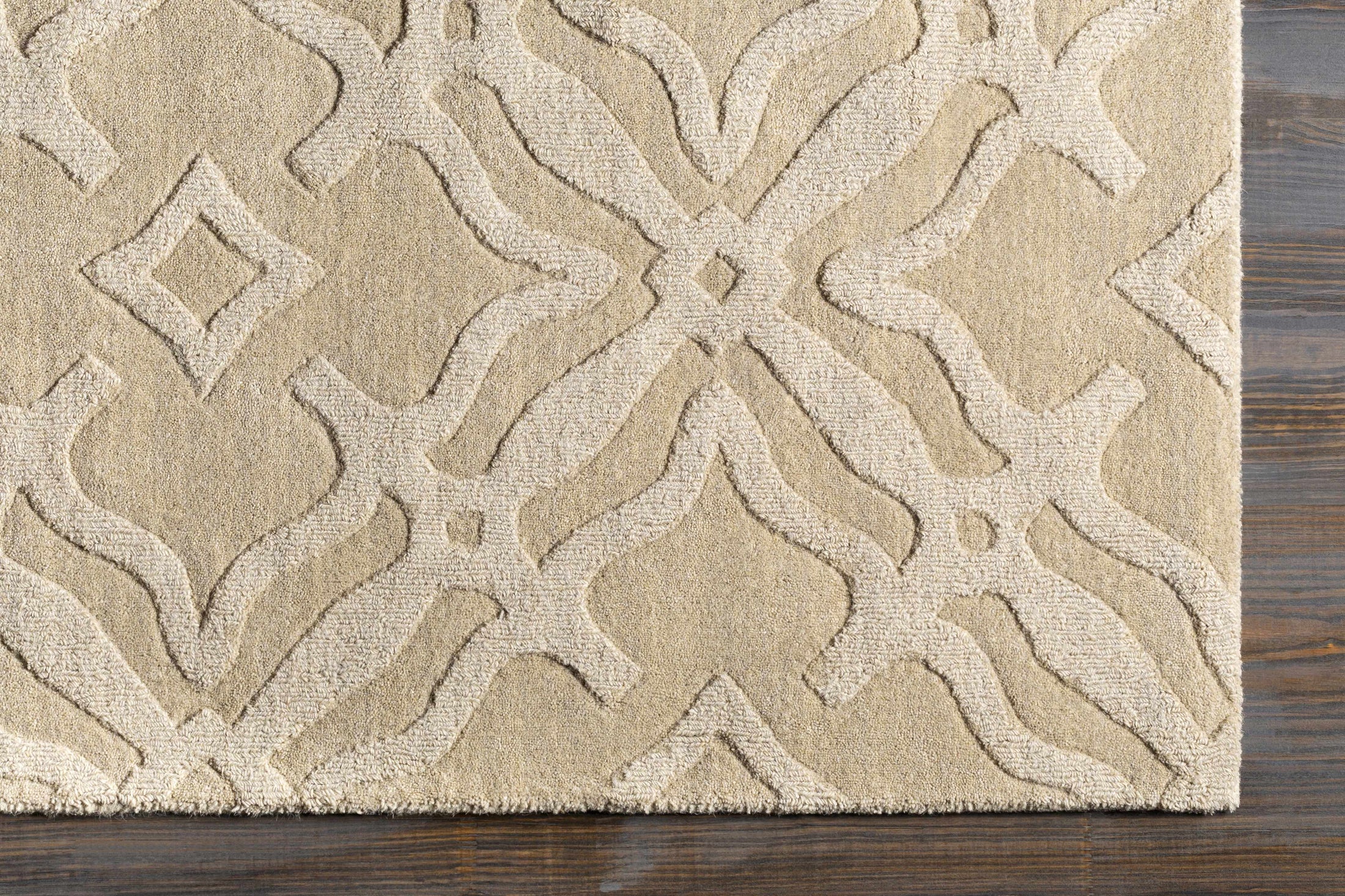 Fyffe Embossed Beige Wool Area Rug