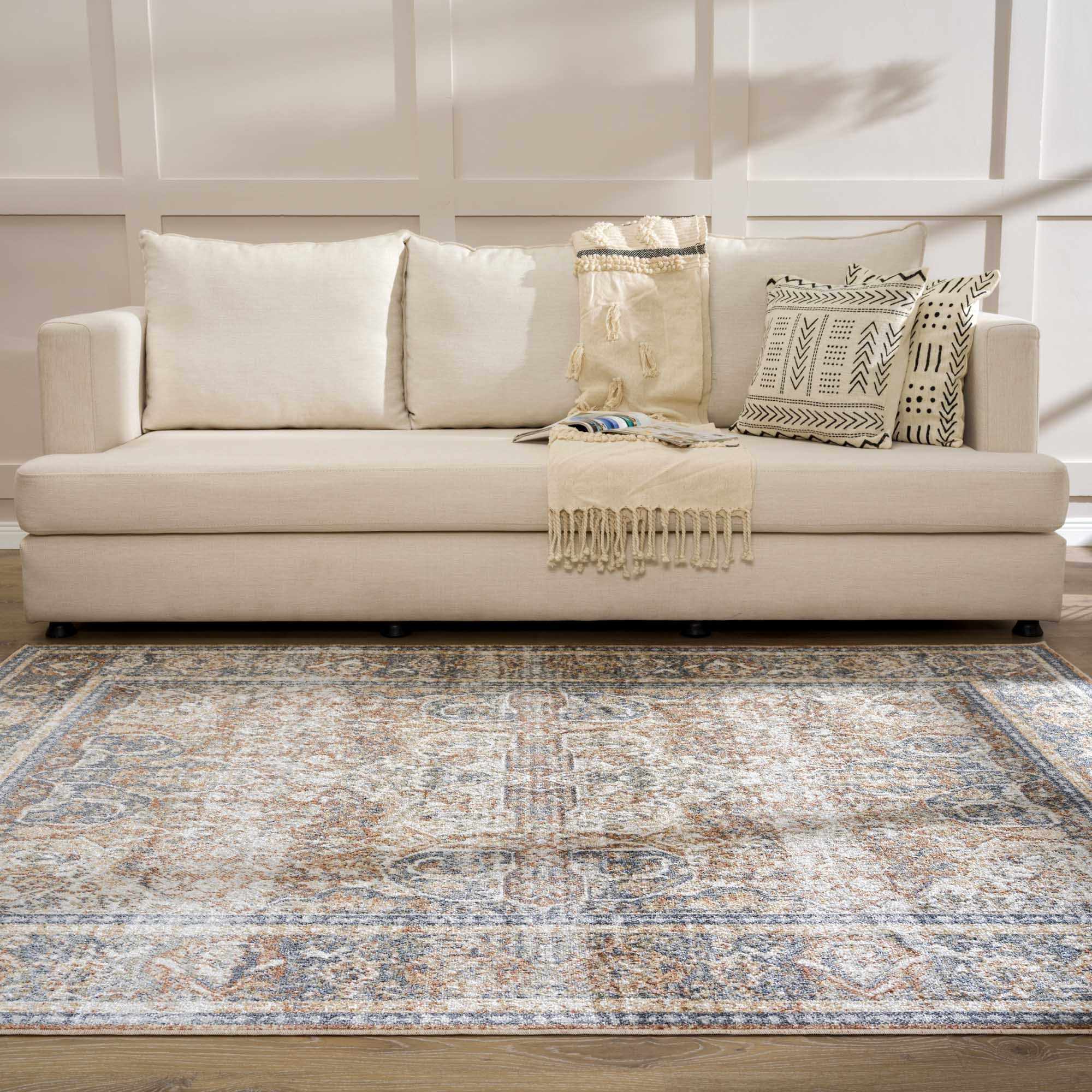 Arias Beige Blue Washable Area Rug