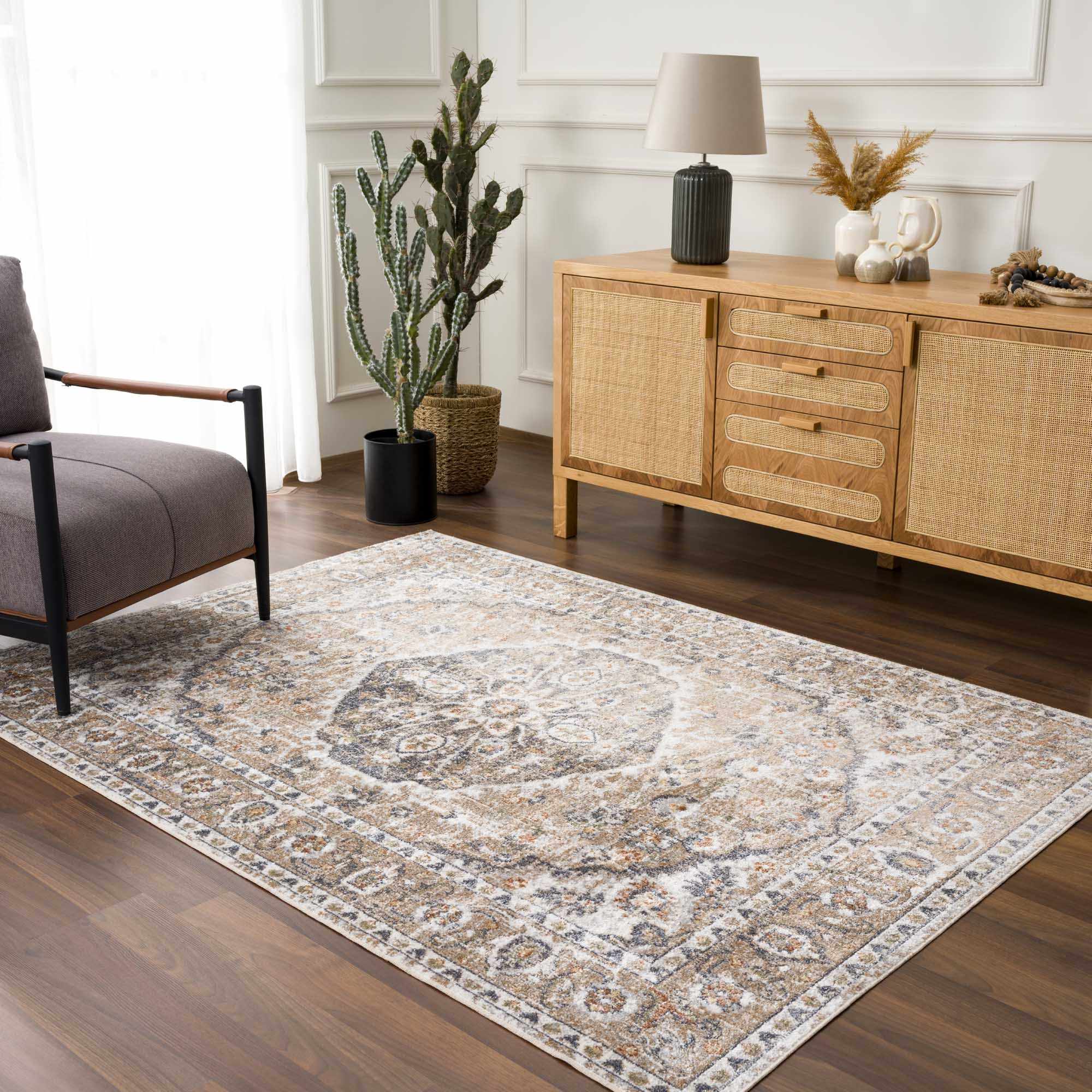 Beige Hiti Washable Area Rug