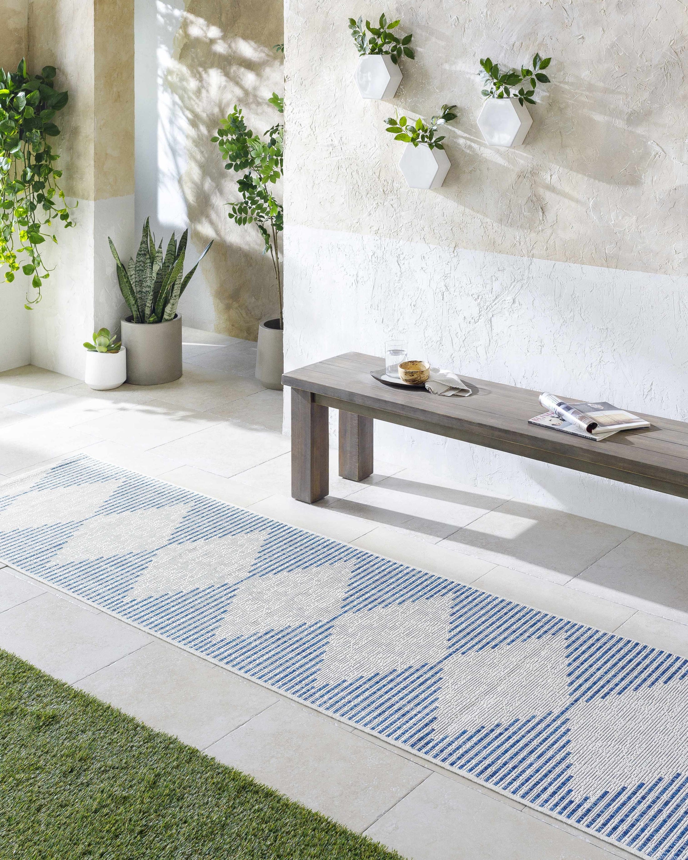 Stephan Blue & Cream Outdoor Rug