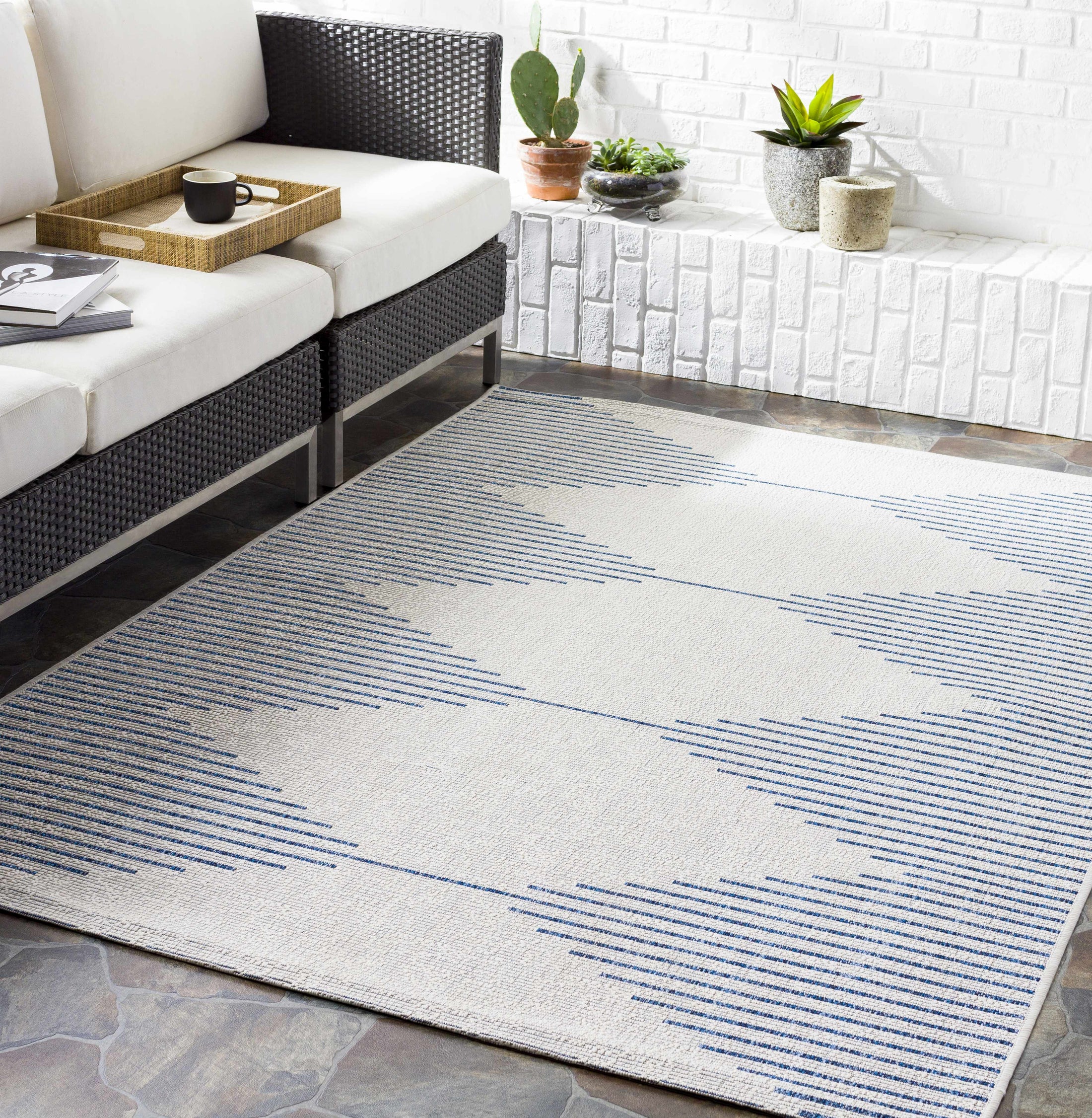 Stephan Blue & Cream Outdoor Rug