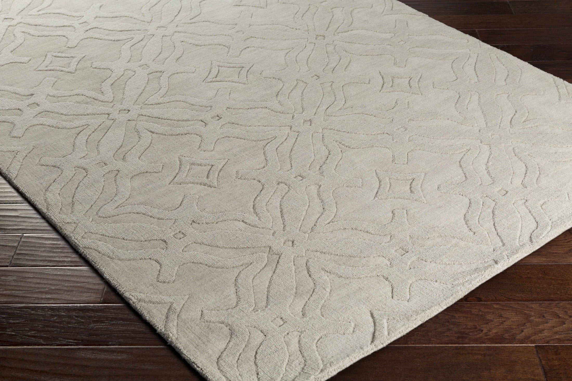 Fyffe Embossed Beige Wool Area Rug