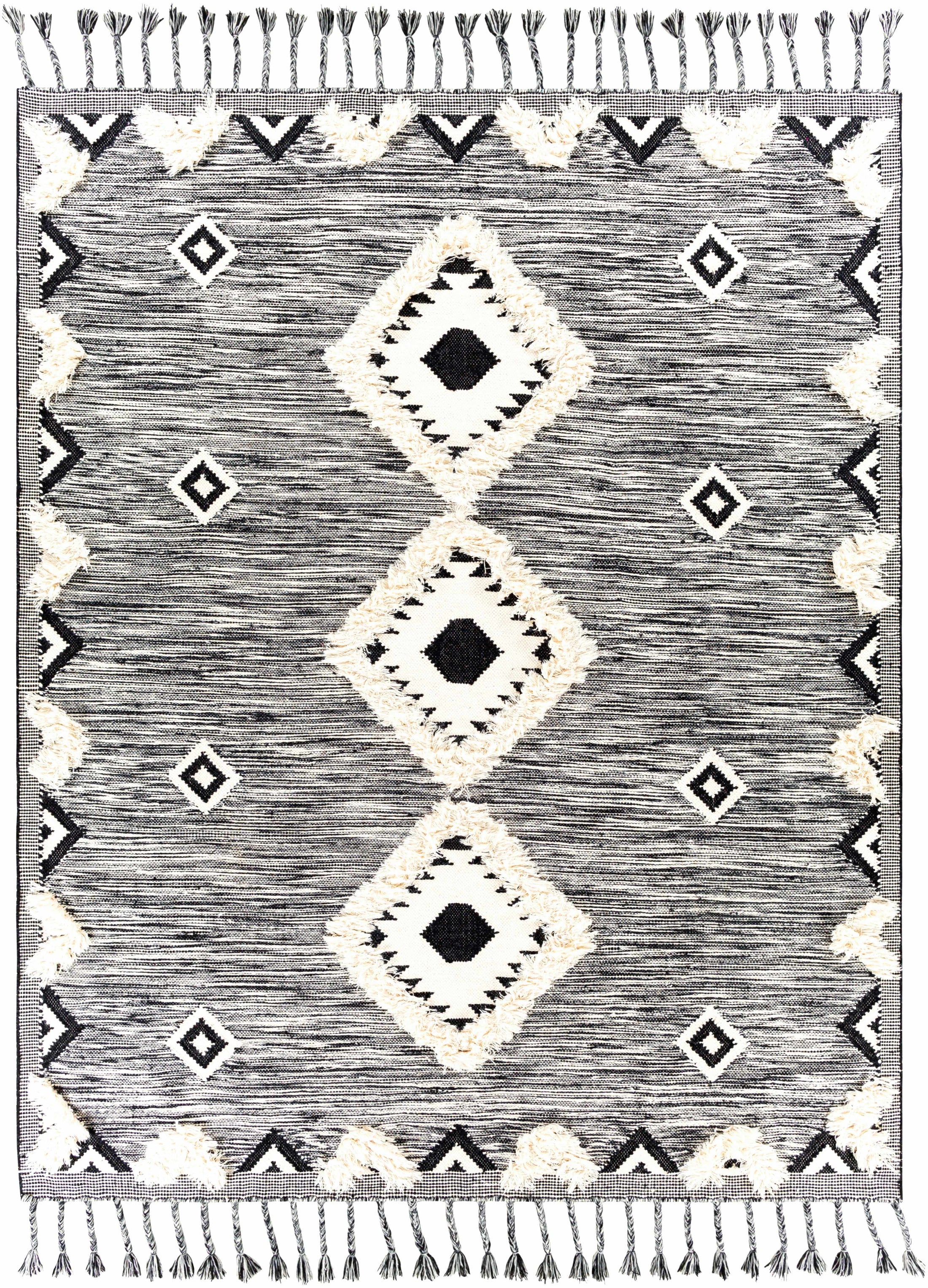 Gardner Cream on Gray Wool Tassel Rug - Clearance