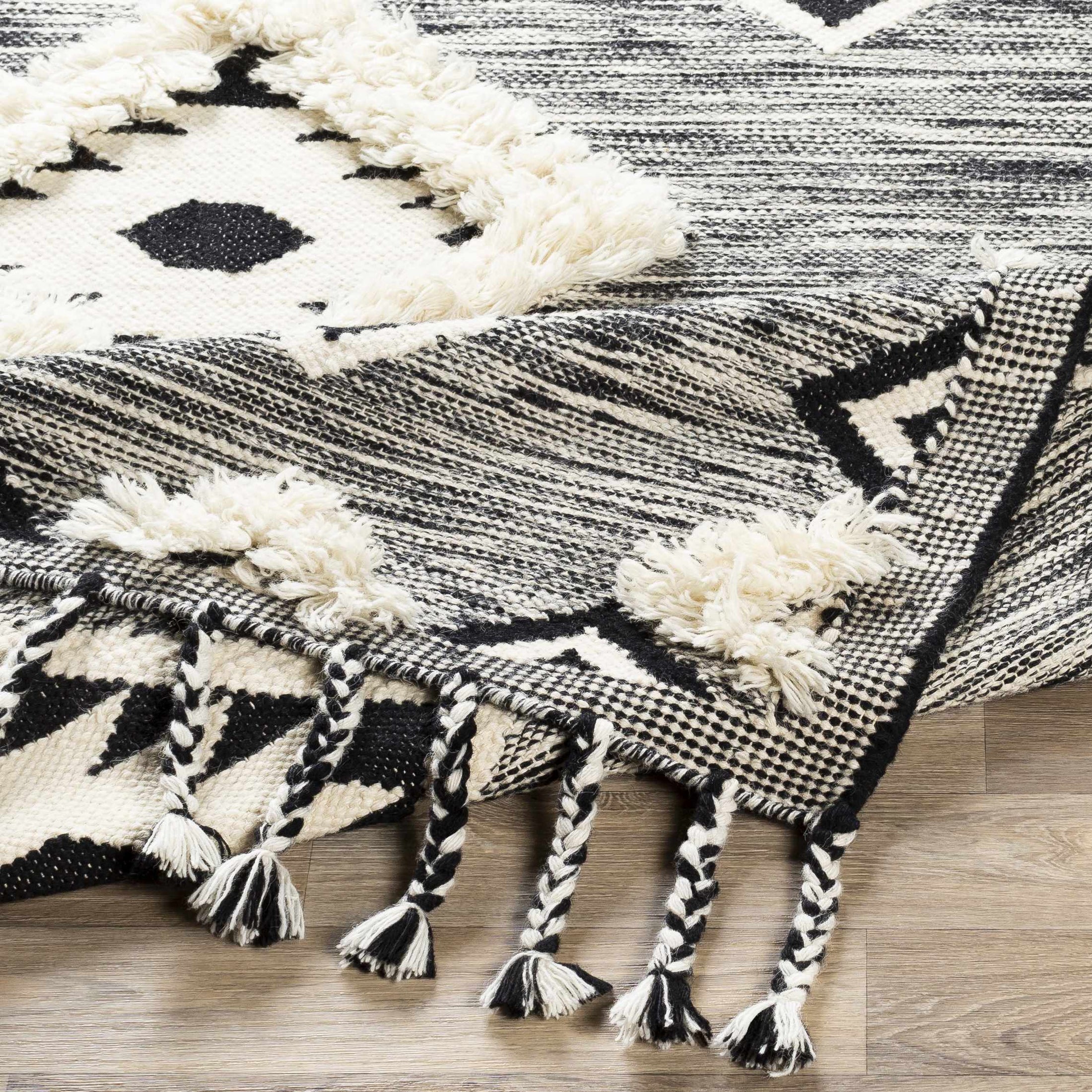 Gardner Cream on Gray Wool Tassel Rug - Clearance