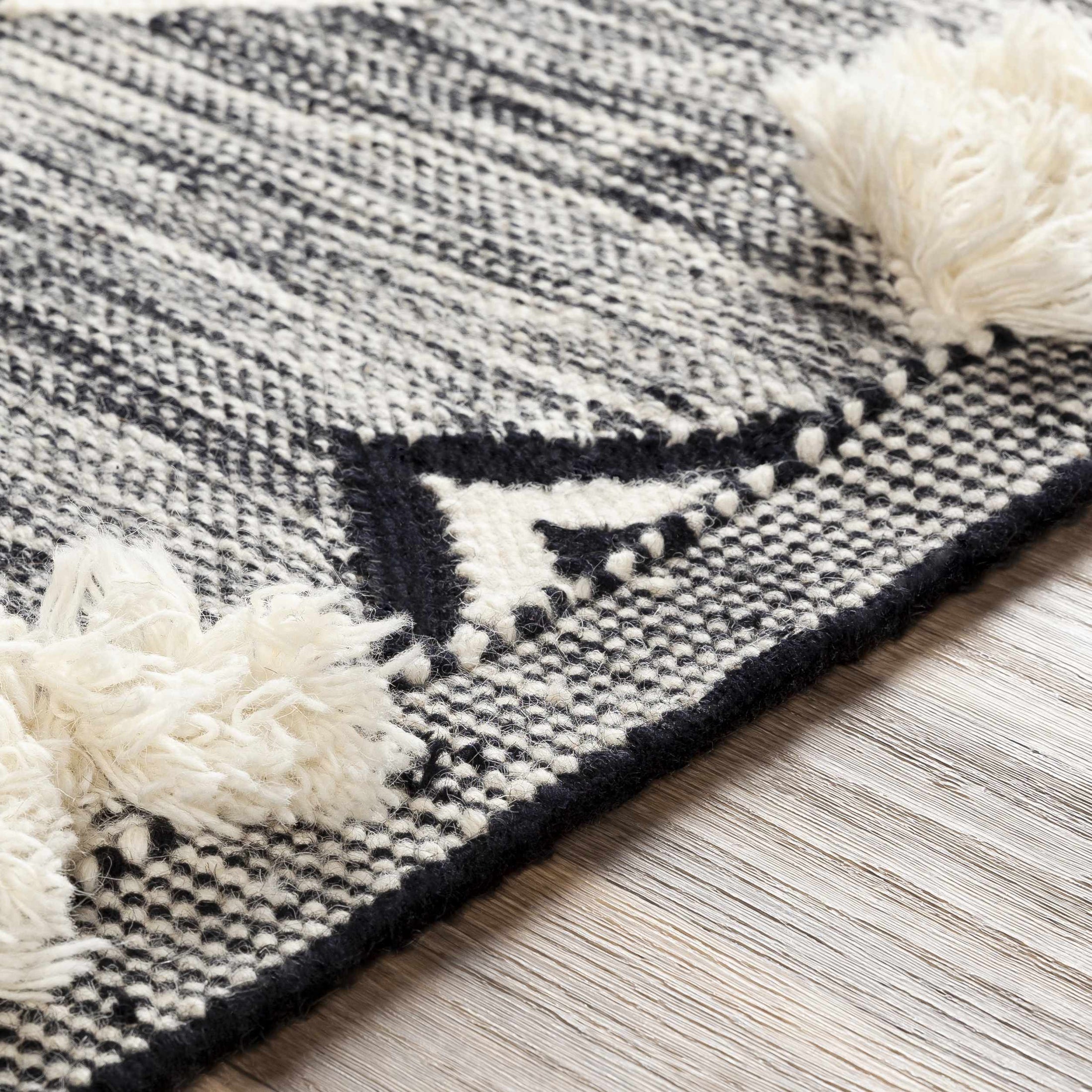 Gardner Cream on Gray Wool Tassel Rug - Clearance