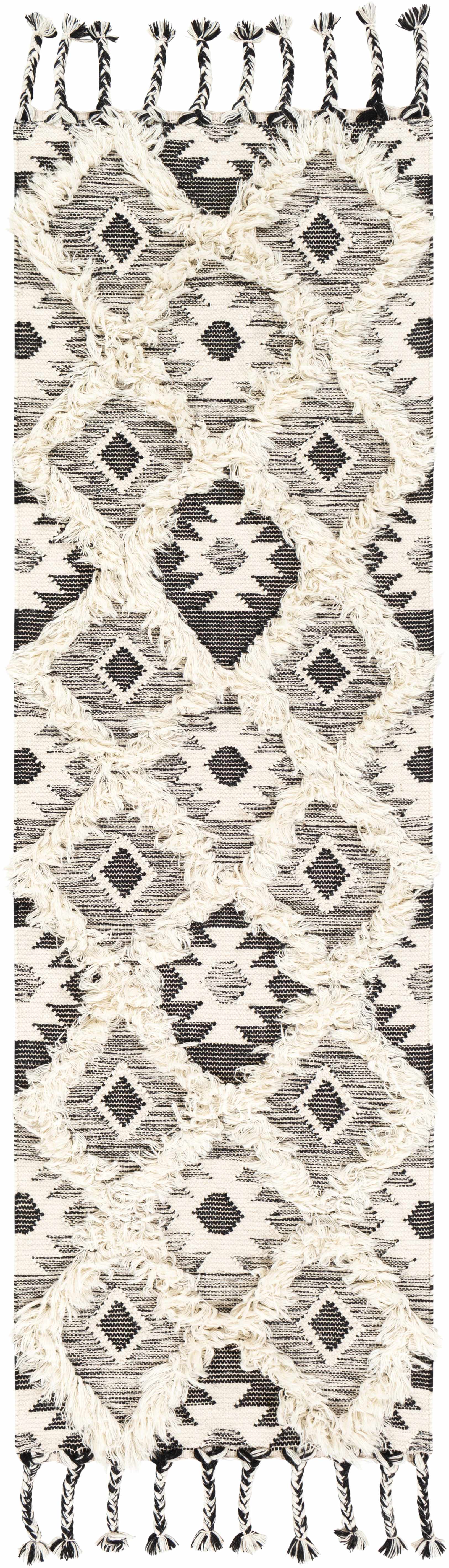 Jarales Cream/Black Tribal Tassel Wool Rug - Clearance