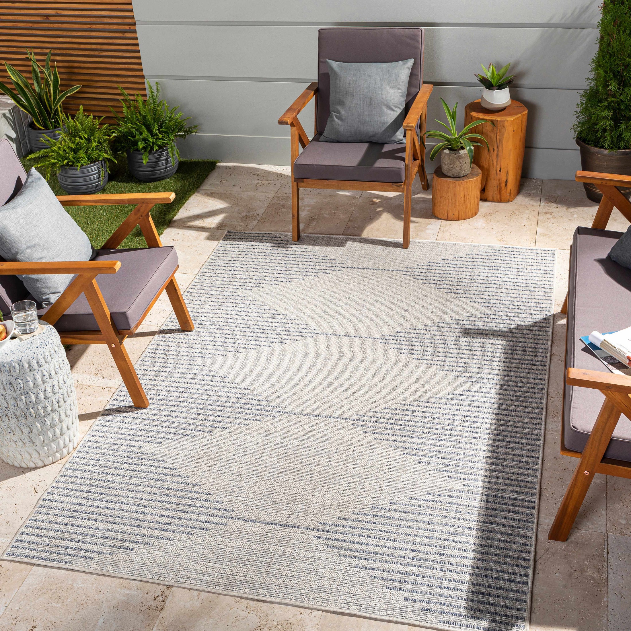 Stephan Gray & Blue Outdoor Rug