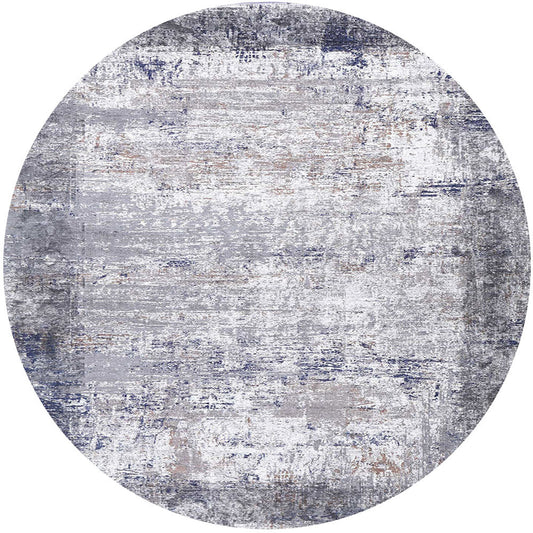 Abstract Border Echo in Blue & Grey : Round Rug