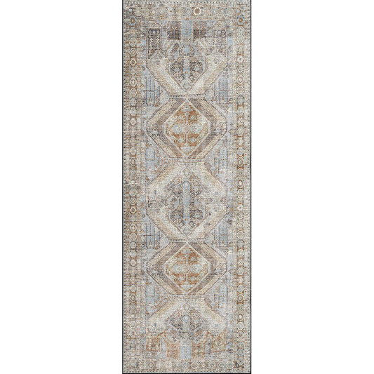 Le Grand Louvre Contemporary in Blue & Grey : Runner Rug